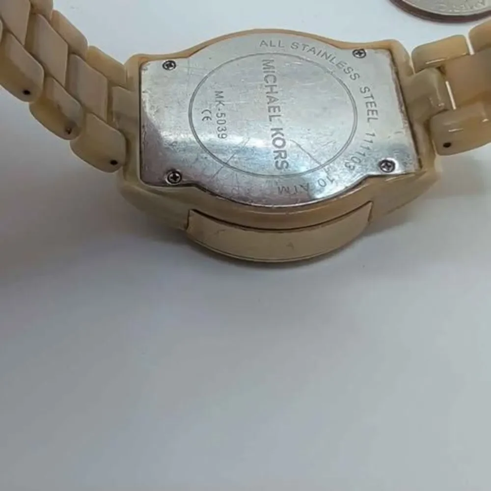 Michael Kors MK5039 Jet Set Women's Watch Cream Resin Gold Tested New Battery